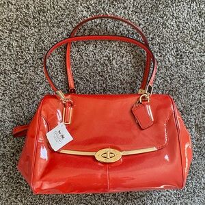 NWT Coach Red/Orange Patent Leather Bag with Gold Hardware